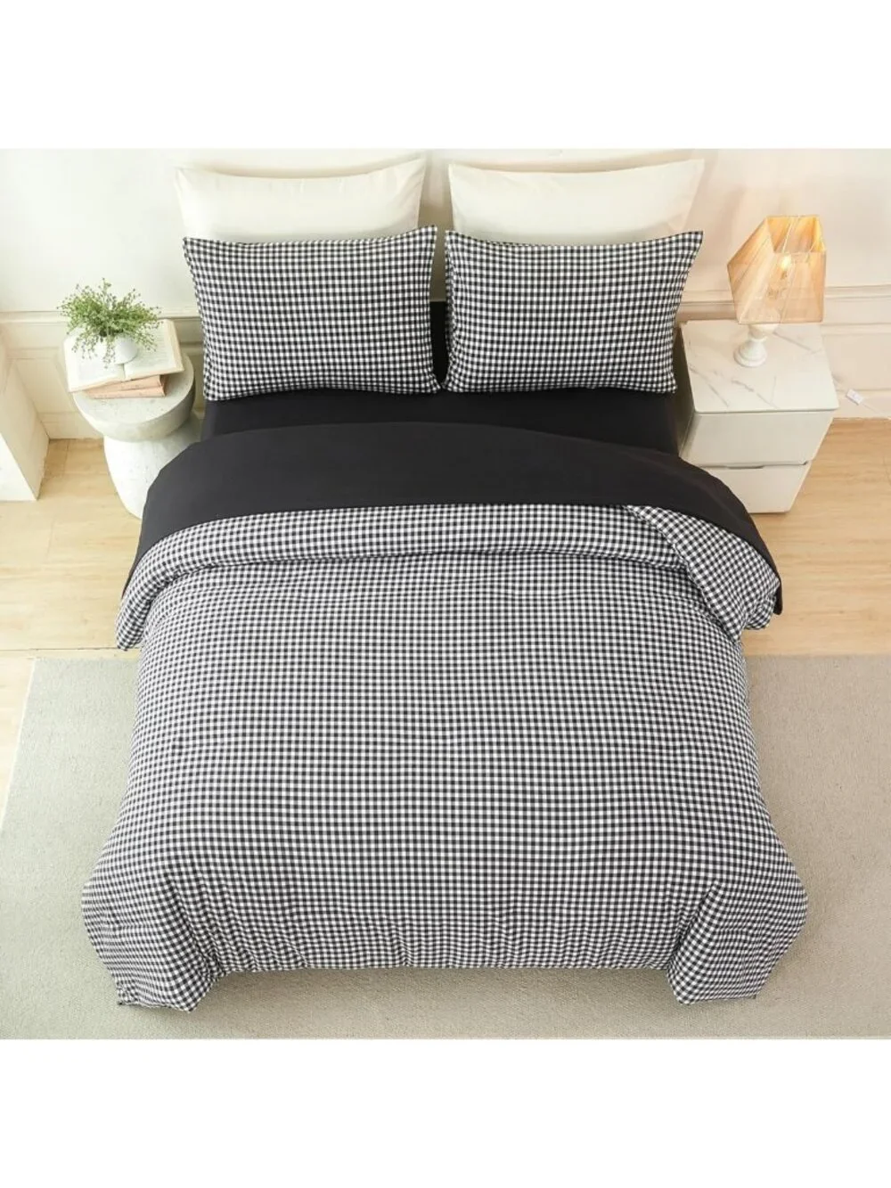 Stylish Twin Black & White Gingham 5-Piece Bedding Set - Plaid Comforter